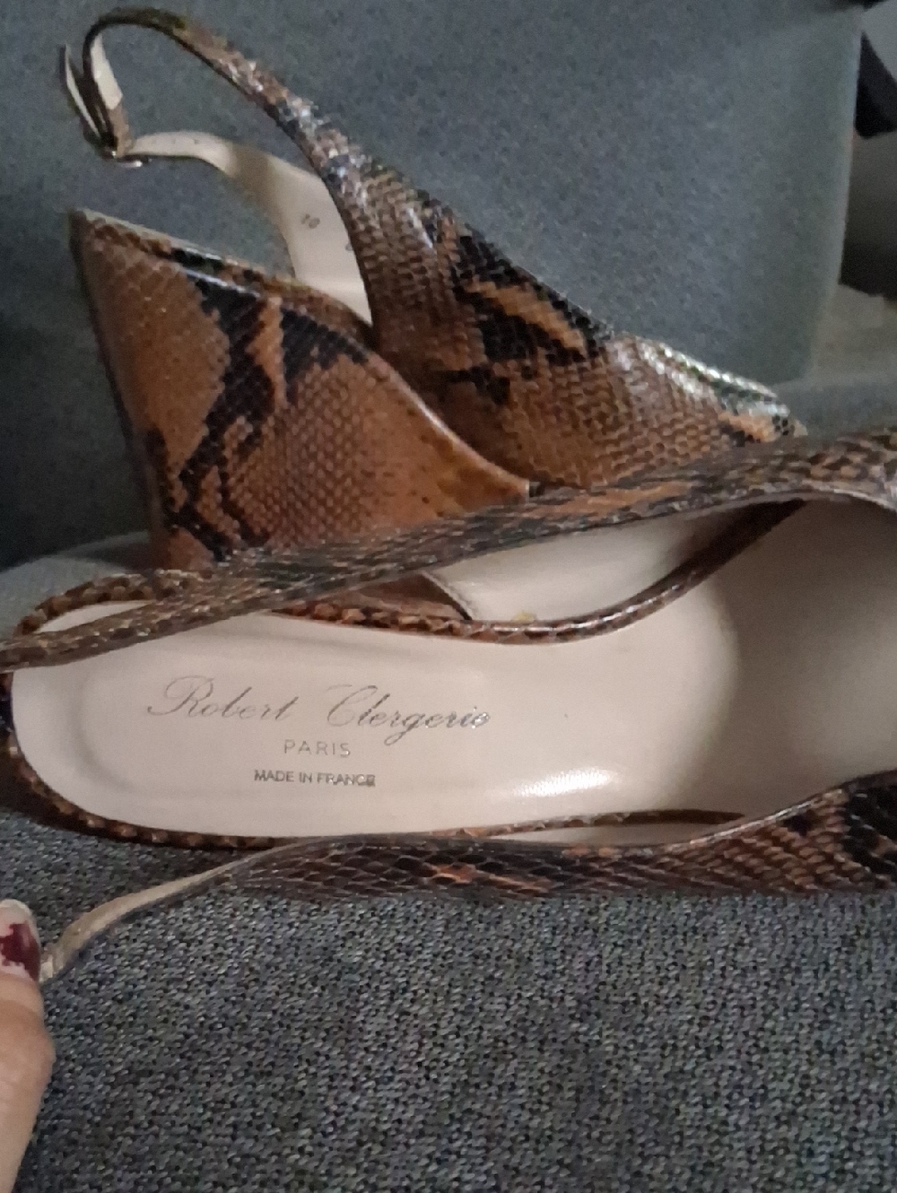 Robert Clergerie Brown Snake-Print Wedge Slingbacks